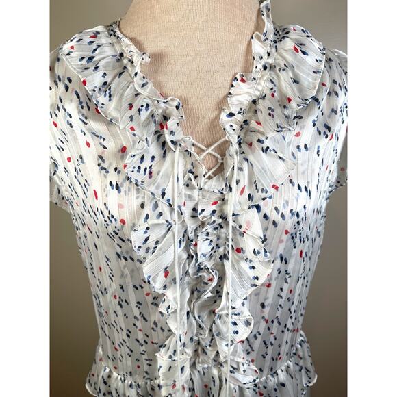 Sabina Musayev White Dot Sun Ruffle Lace Front Metallic Mini Dress Size XS - Picture 4 of 8